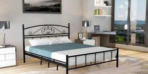 Pat metalic negru model GIZEM cu structură solidă pentru dormitor