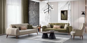 Set canapele Hazal Ferremo design modern picioare metalice aurii living lux