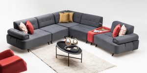 Coltar modular BUCA Elitra design modern stofa gri picioare metalice