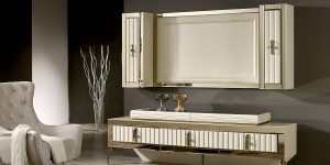 Vitrină compactă model MILENYUM de la Ferremo, design elegant cu spații generoase de expunere, realizată din MDF premium pentru un living modern.