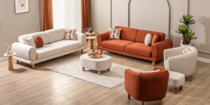Set canapele moderne SIDE cu perne decorative și picioare înalte, disponibil în diverse culori la Ferremo.