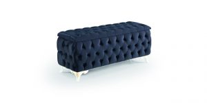 Taburet dreptunghiular Midas cu lada, design modern minimalist, asezat la marginea patului intr-un dormitor contemporan