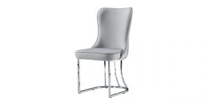 Scaun elegant TUAL pentru sufragerie, cu spătar înalt, picioare metalice aurii și tapițerie premium, disponibil la showroom-ul Ferremo Otopeni.