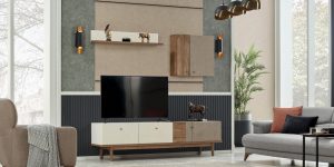Unitate TV modulara LUNGO design modern chevron si picioare lemn